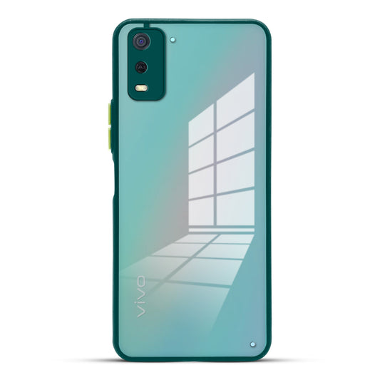 Elegant Smoky Glass Phone Case with Anti-Slip Silicone Edges Back Cover For Vivo Y3s