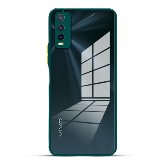 Elegant Smoky Glass Phone Case with Anti-Slip Silicone Edges Back Cover For Vivo Y20