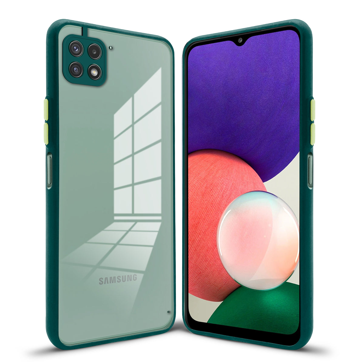 Elegant Smoky Glass Phone Case with Anti-Slip Silicone Edges Back Cover For Samsung A22 5G