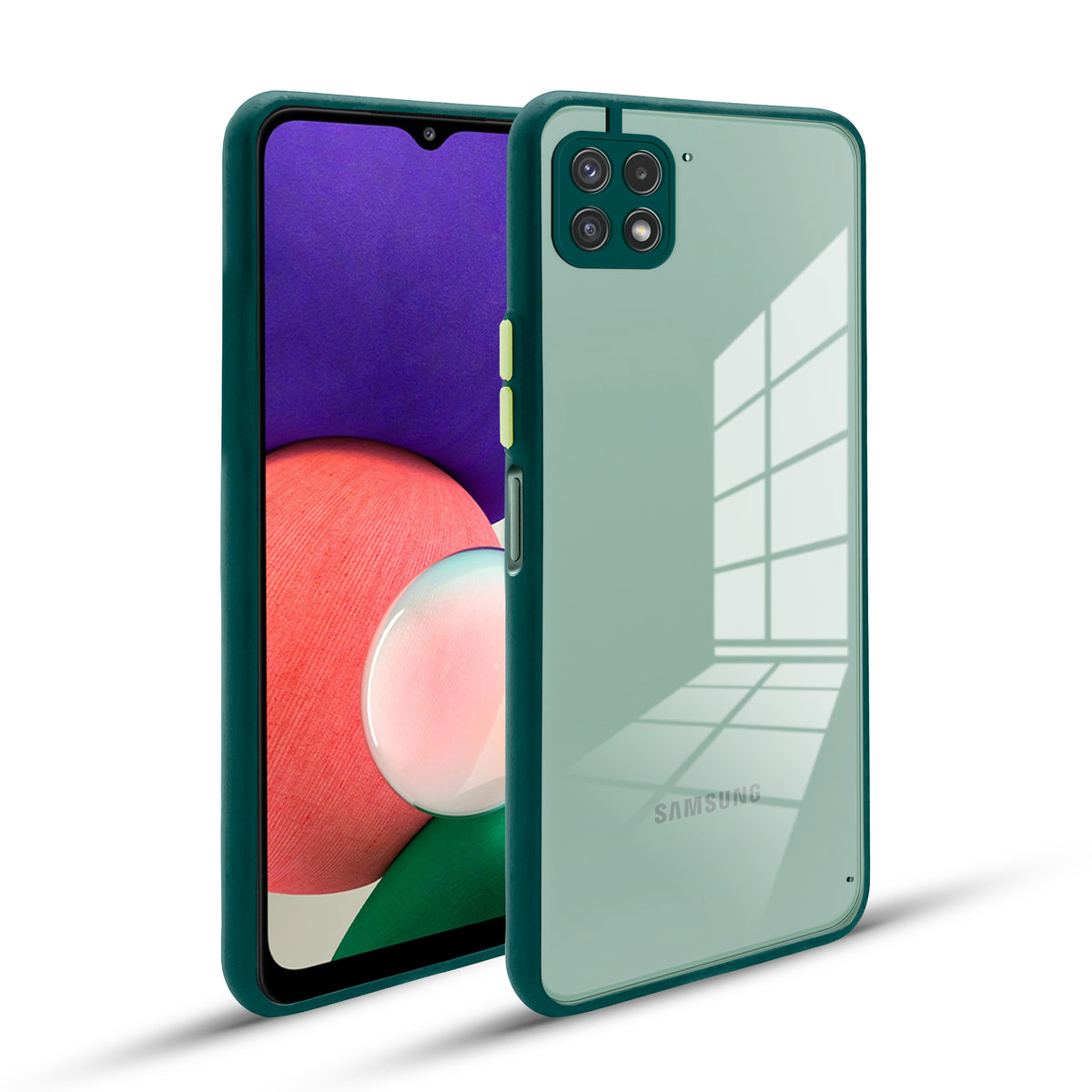 Elegant Smoky Glass Phone Case with Anti-Slip Silicone Edges Back Cover For Samsung A22 5G