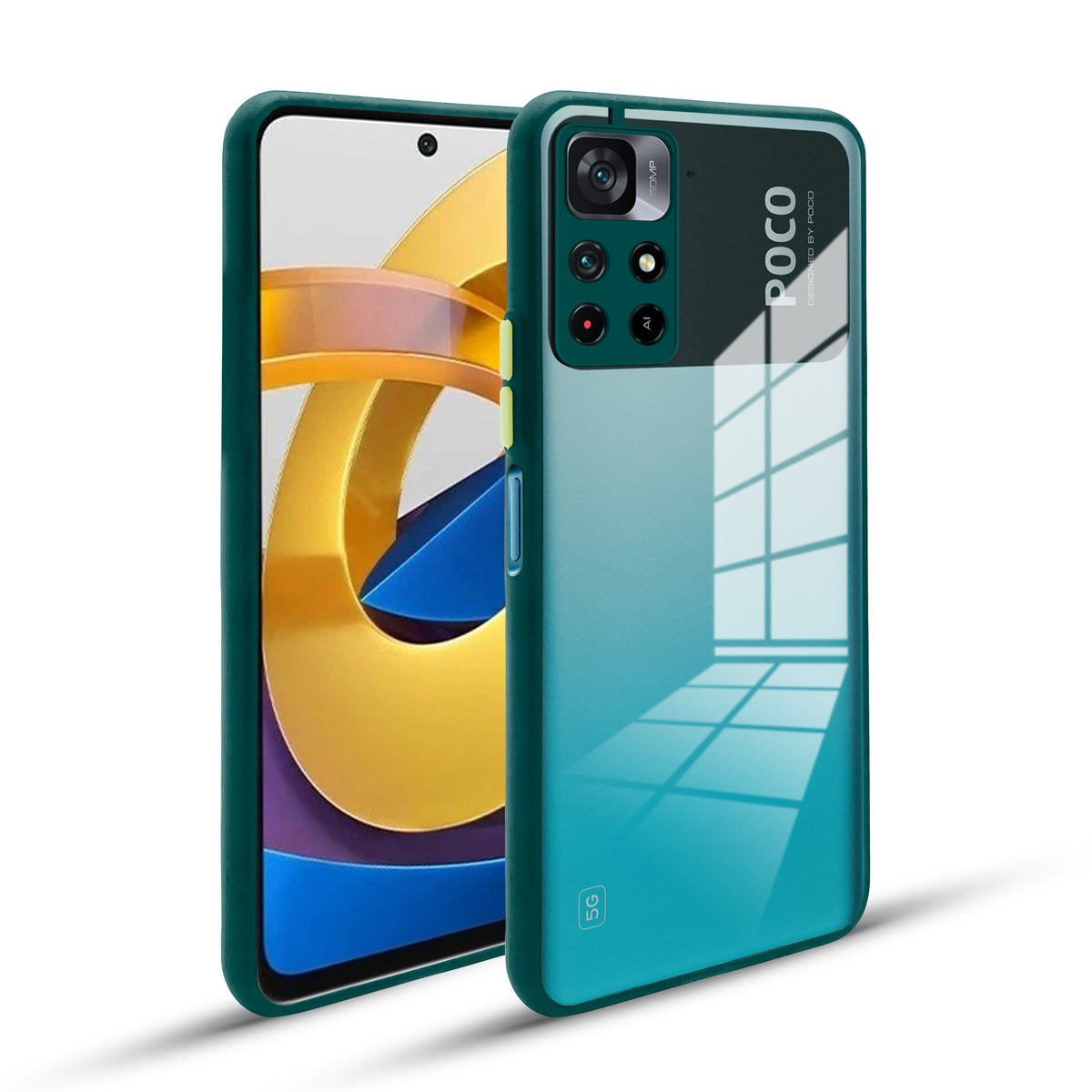 Elegant Smoky Glass Phone Case with Anti-Slip Silicone Edges Back Cover For Poco M4 Pro 5G