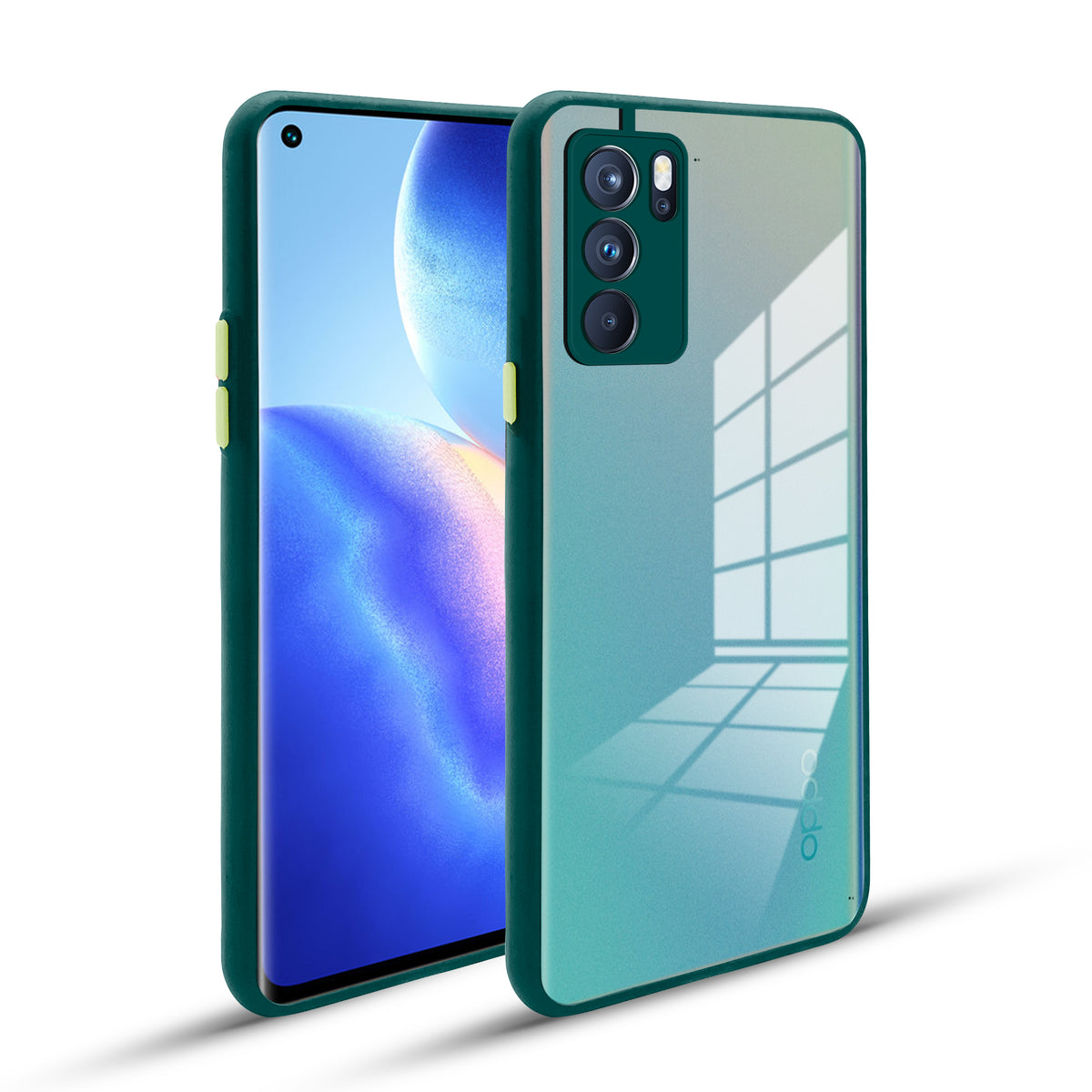 Elegant Smoky Glass Phone Case with Anti-Slip Silicone Edges Back Cover For Oppo Reno 6 Pro 5G
