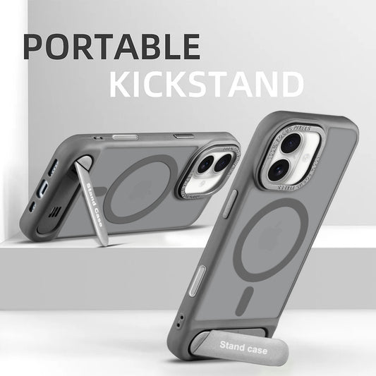 Semi-Transparent Hard Back & MagSafe Compatible With Kickstand Back Case For Apple iPhone 16