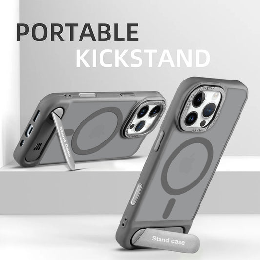 Semi-Transparent Hard Back & MagSafe Compatible With Kickstand Back Case For Apple iPhone 16 Pro