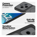 Black Phone case for iQOO Z10 5G highlighting raised camera protection, anti-slip texture, and responsive side buttons
