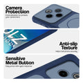 Blue Phone case for iQOO Z10 5G highlighting raised camera protection, anti-slip texture, and responsive side buttons