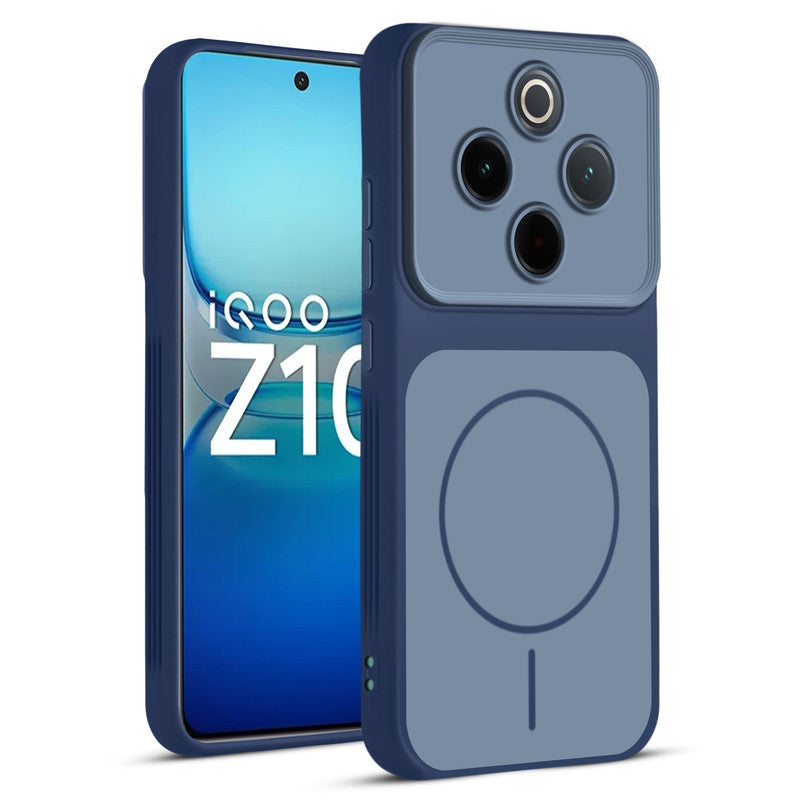 Full protective dual tone Blue silicone case for iQOO Z10 5G showing front and back design coverage