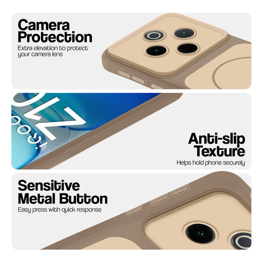 Brown Phone case for iQOO Z10 5G highlighting raised camera protection, anti-slip texture, and responsive side buttons