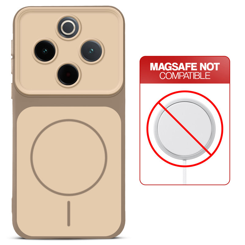 Dual tone silicone Brown phone cover for iQOO Z10 5G showing wireless charging not supported notice