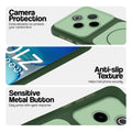 Green Phone case for iQOO Z10 5G highlighting raised camera protection, anti-slip texture, and responsive side buttons