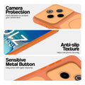 Orange Phone case for iQOO Z10 5G highlighting raised camera protection, anti-slip texture, and responsive side buttons