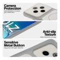 White Phone case for iQOO Z10 5G highlighting raised camera protection, anti-slip texture, and responsive side buttons