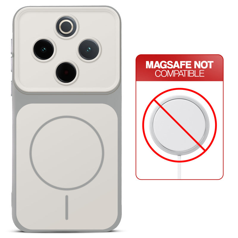 Dual tone silicone White phone cover for iQOO Z10 5G showing wireless charging not supported notice