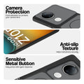 Black Phone case for iQOO Z10R 5G highlighting raised camera protection, anti-slip texture, and responsive side buttons