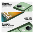 Green Phone case for iQOO Z10R 5G highlighting raised camera protection, anti-slip texture, and responsive side buttons