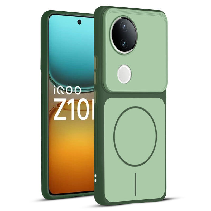 Full protective dual tone Green silicone case for iQOO Z10R 5G showing front and back design coverage