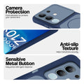 Blue Phone case for iQOO Z10x 5G highlighting raised camera protection, anti-slip texture, and responsive side buttons