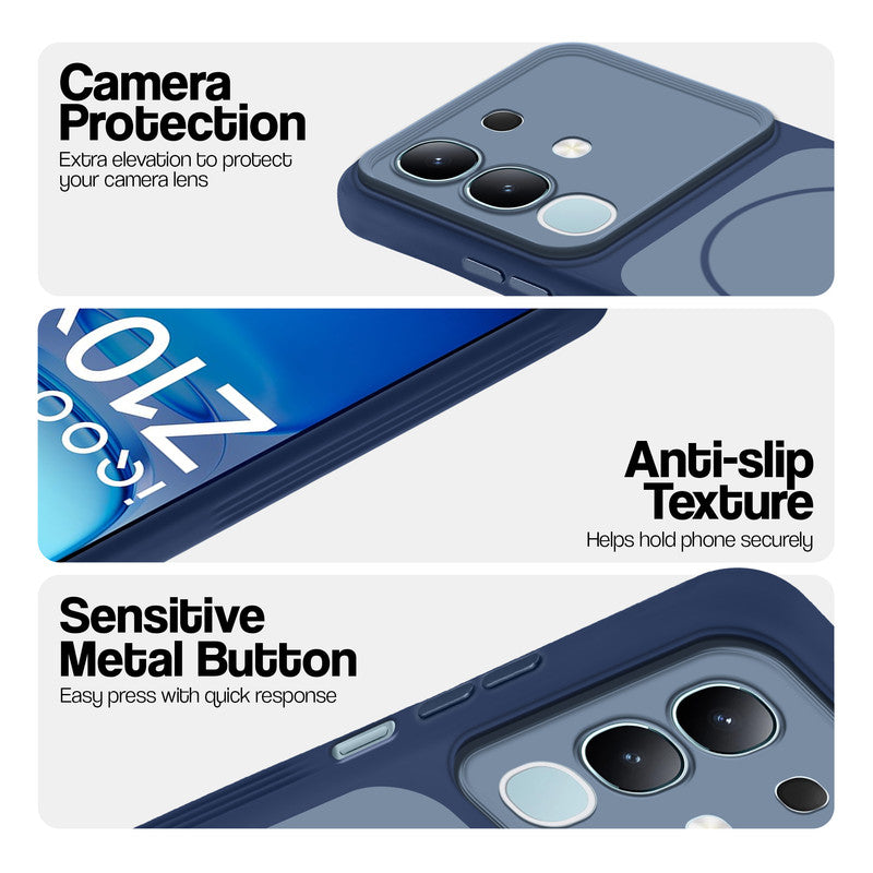 Blue Phone case for iQOO Z10x 5G highlighting raised camera protection, anti-slip texture, and responsive side buttons
