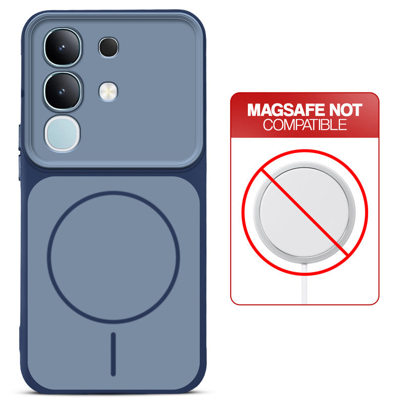 Dual tone silicone Blue phone cover for iQOO Z10x 5G showing wireless charging not supported notice