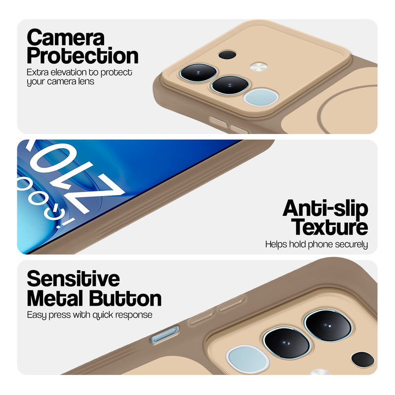 Brown Phone case for iQOO Z10x 5G highlighting raised camera protection, anti-slip texture, and responsive side buttons