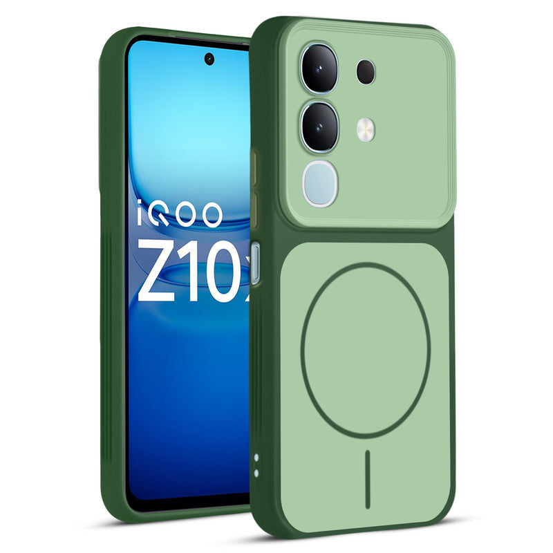 Full protective dual tone Green silicone case for iQOO Z10x 5G showing front and back design coverage