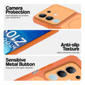 Orange Phone case for iQOO Z10x 5G highlighting raised camera protection, anti-slip texture, and responsive side buttons