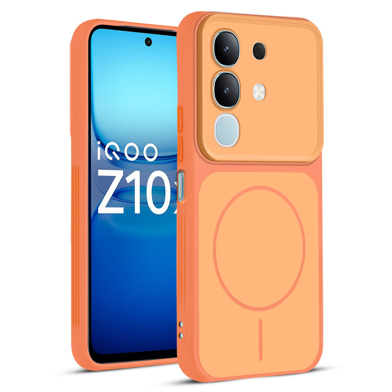 Full protective dual tone Orange silicone case for iQOO Z10x 5G showing front and back design coverage