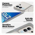 White Phone case for iQOO Z10x 5G highlighting raised camera protection, anti-slip texture, and responsive side buttons