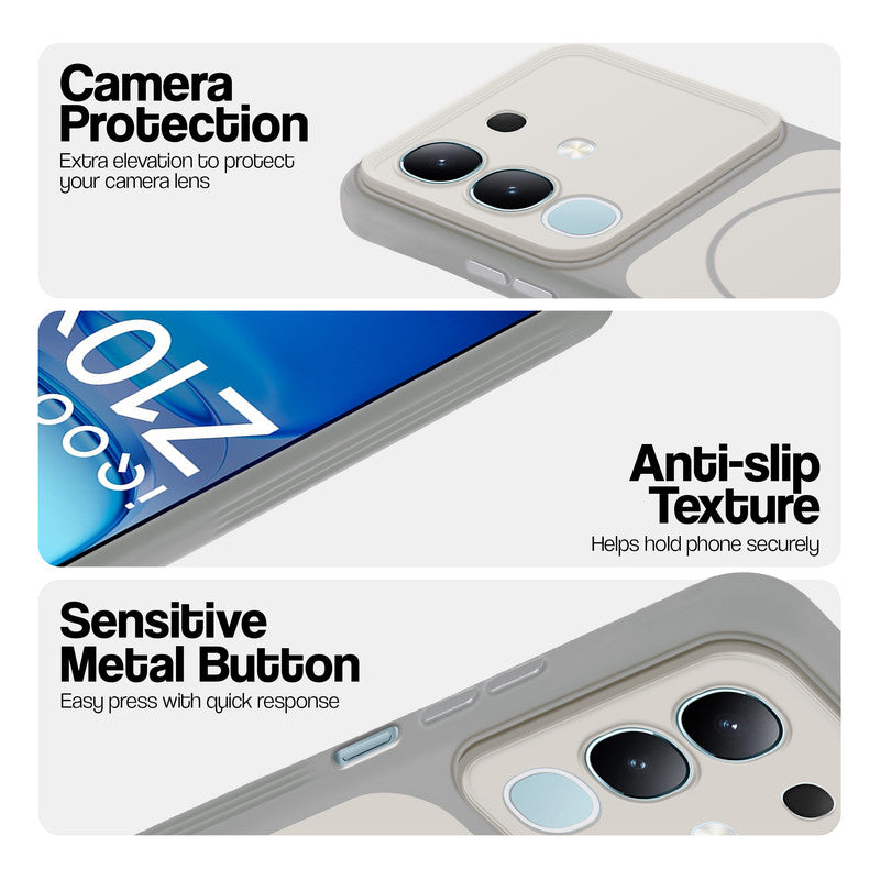 White Phone case for iQOO Z10x 5G highlighting raised camera protection, anti-slip texture, and responsive side buttons