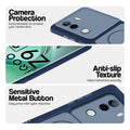 Blue Phone case for iQOO Z9s 5G highlighting raised camera protection, anti-slip texture, and responsive side buttons
