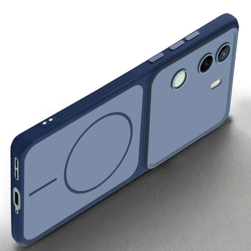 Slim silicone Blue phone case for iQOO Z9s 5G side angle view showing grip texture and precise cutouts