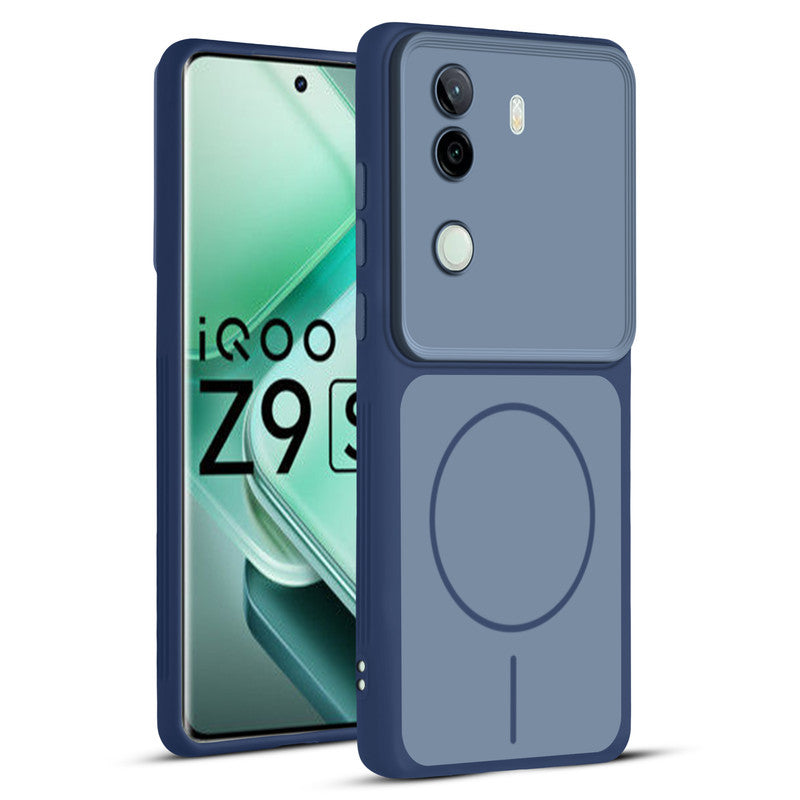 Full protective dual tone Blue silicone case for iQOO Z9s 5G showing front and back design coverage