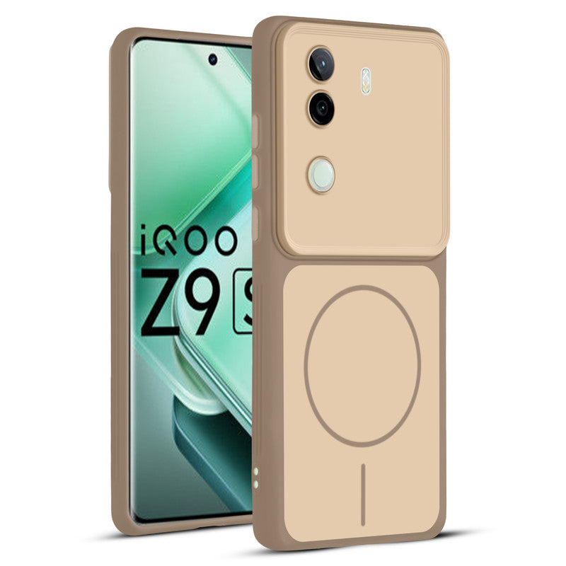 Full protective dual tone Brown silicone case for iQOO Z9s 5G showing front and back design coverage
