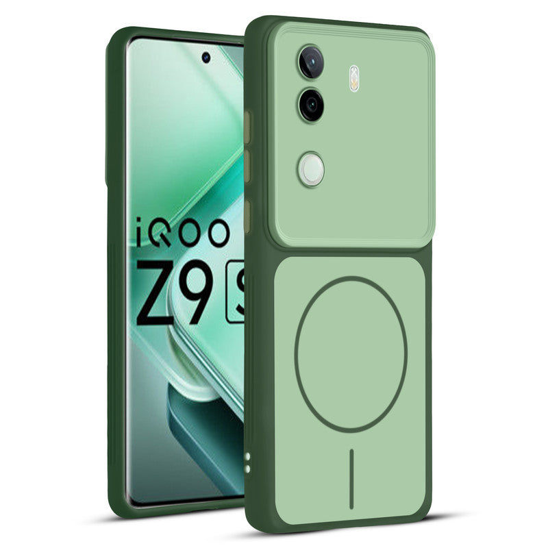 Full protective dual tone Green silicone case for iQOO Z9s 5G showing front and back design coverage