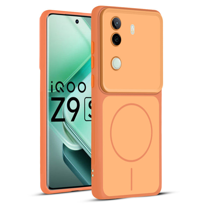 Full protective dual tone Orange silicone case for iQOO Z9s 5G showing front and back design coverage