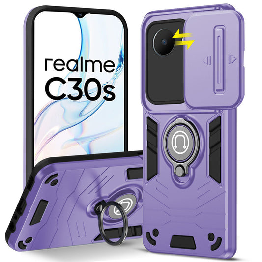 Ultra Rugged Armor Case with Rotating Ring Holder & Shutter Camera Protection Back Case For Realme C30s