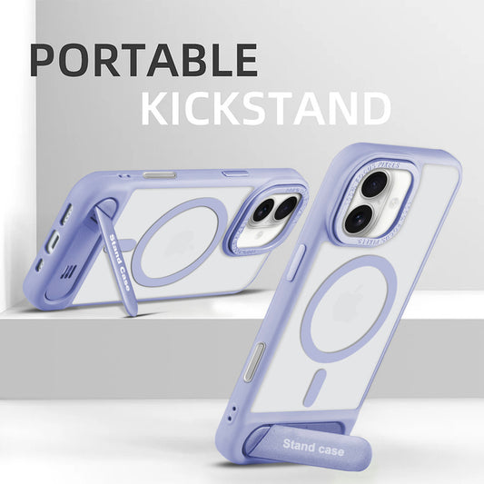 Semi-Transparent Hard Back & MagSafe Compatible With Kickstand Back Case For Apple iPhone 16