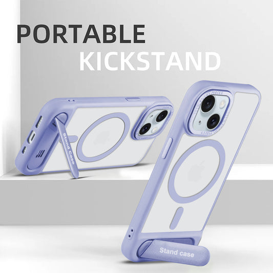 Semi-Transparent Hard Back & MagSafe Compatible With Kickstand Back Case For Apple iPhone 15