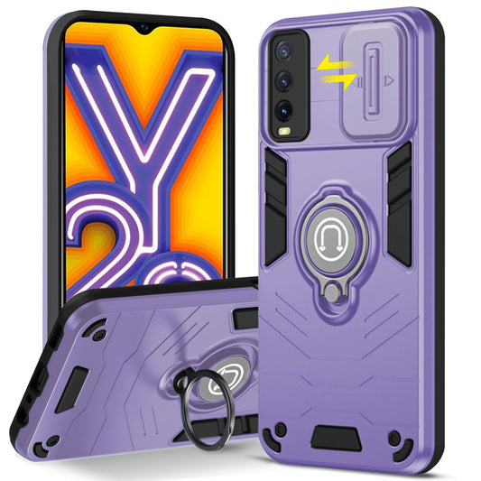 Ultra Rugged Armor Case with Rotating Ring Holder & Shutter Camera Protection Back Case For Vivo Y20