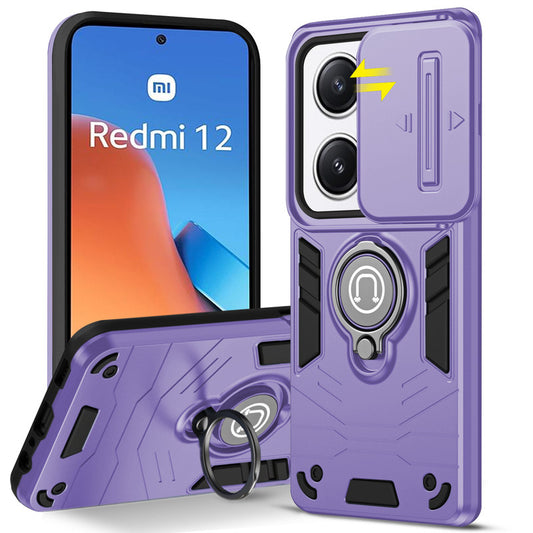 Ultra Rugged Armor Case with Rotating Ring Holder & Shutter Camera Protection Back Case For Redmi 12 4G