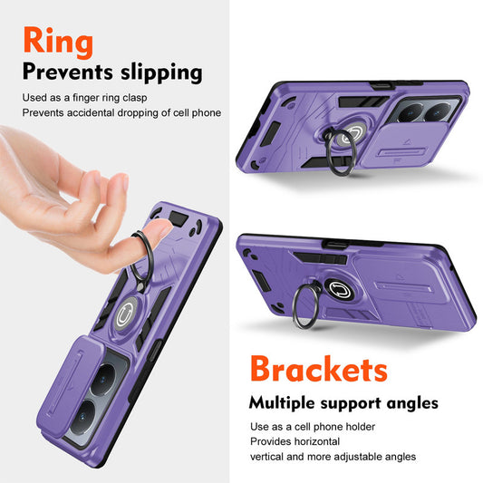 Ultra Rugged Armor Case with Rotating Ring Holder & Shutter Camera Protection Back Case For Vivo Y36 4G