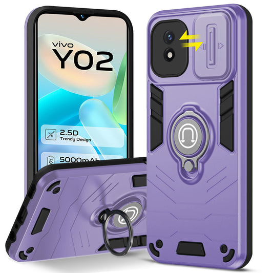 Ultra Rugged Armor Case with Rotating Ring Holder & Shutter Camera Protection Back Case For Vivo Y02