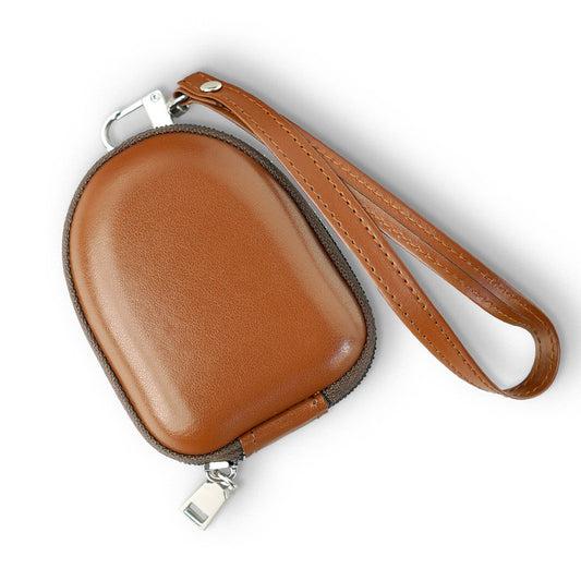 Elegant Leather Zipper Pouch with Wrist Strap, Compact and Stylish Carry Airpods Case