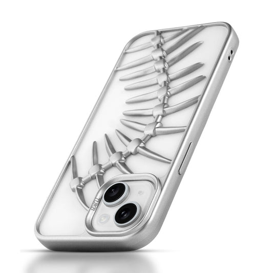 Spine Guard theme Fish Bone Textured Silicone Back Cover for Apple iPhone 15 Plus