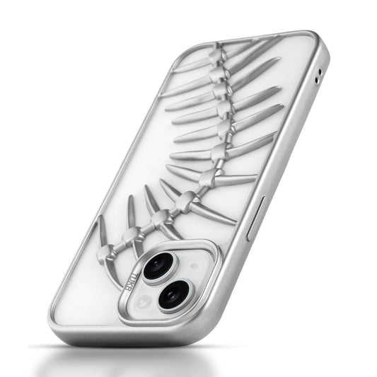 Spine Guard theme Fish Bone Textured Silicone Back Cover for Apple iPhone 15
