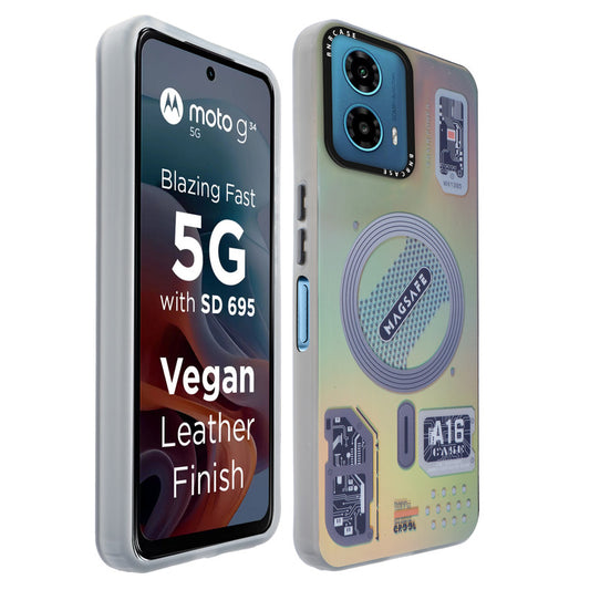 Colorful Reflective Circuit Prints Hard Back Protector Case For Motorola G34 5G