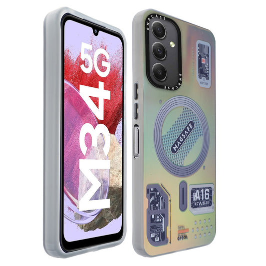 Colorful Reflective Circuit Prints Hard Back Protector Case For Samsung M34 5G