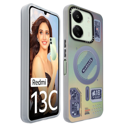 Colorful Reflective Circuit Prints Hard Back Protector Case For Redmi 13C 4G