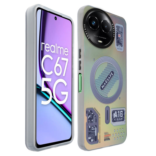 Colorful Reflective Circuit Prints Hard Back Protector Case For Realme C67 5G