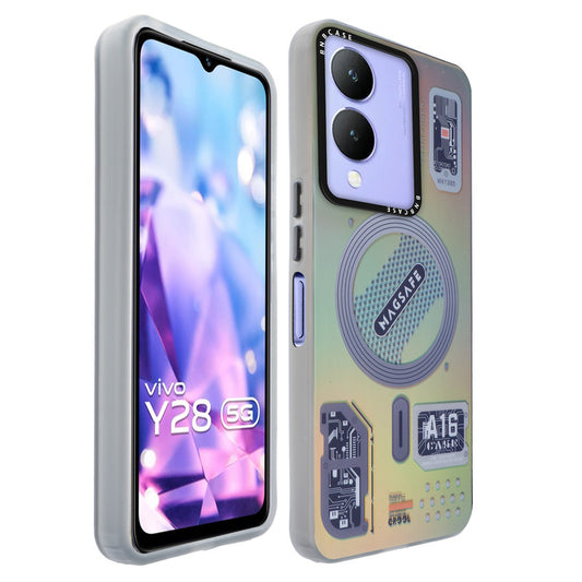 Colorful Reflective Circuit Prints Hard Back Protector Case For Vivo Y28 5G